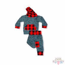 Load image into Gallery viewer, Toddler Baby Boys Layette Tracksuit Plaid solid Hooded Sweater Top+Pants