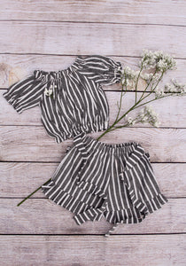 Striped Grey and White 2pc. Set