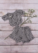 Load image into Gallery viewer, Striped Grey and White 2pc. Set

