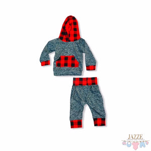 Toddler Baby Boys Layette Tracksuit Plaid solid Hooded Sweater Top+Pants