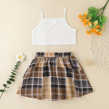 Load image into Gallery viewer, Top &amp; Plaid skirt piece set
