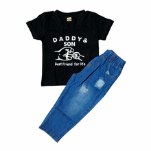 Load image into Gallery viewer, Two Pieces Boys Outfit Set Letter Print Top And Distressed Jeans
