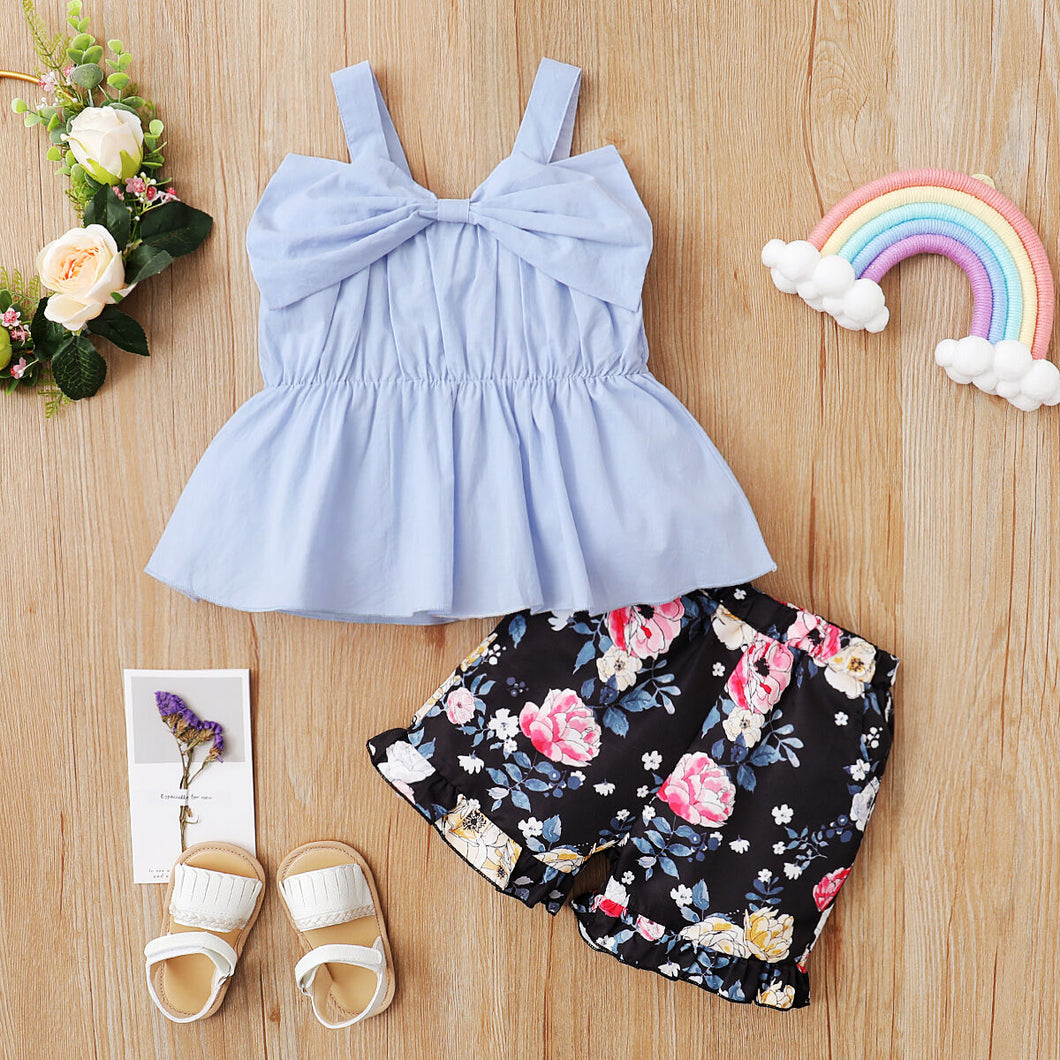 Girls Bow Spaghetti top & Floral Shorts