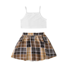 Load image into Gallery viewer, Top &amp; Plaid skirt piece set
