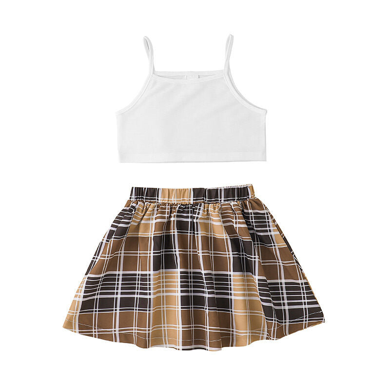 Top & Plaid skirt piece set